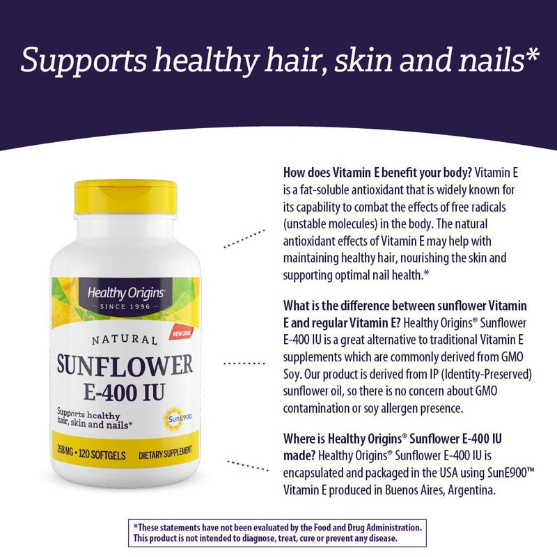 [Australia] - Healthy Origins Sunflower Vitamin E-400 IU, 120 Softgels 120 Count (Pack of 1) 