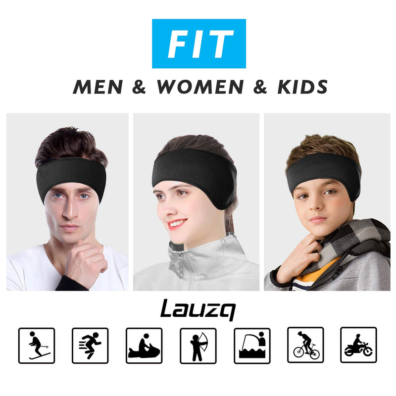 [Australia] - Winter Fleece Ear Warmers Muffs Headband for Men Women Kids Ski Running Cycling A-black 