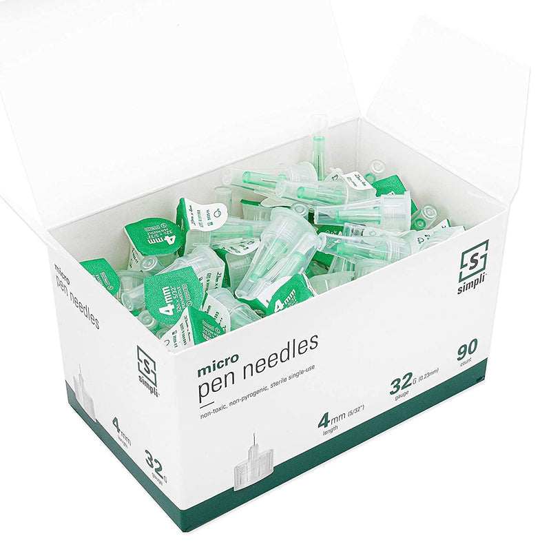 [Australia] - SIMPLI Insulin Pen Needles for at-Home Insulin Injections, Compatible with Most Diabetes Pens and Injection Devices, Size: Micro 4mm (5/32”) x 32G, 90 Count 