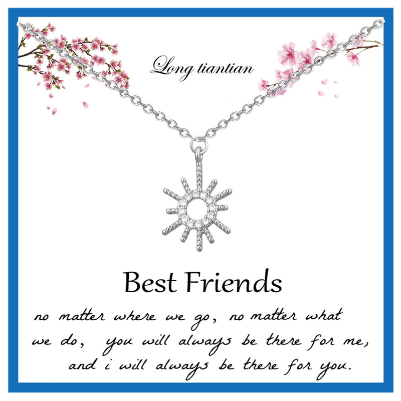 [Australia] - Long tiantian BFF Necklace for 2 Cactus Sun Lotus Moon Necklace Love Knot Arrow Evil Eye Necklace Friendship Gift (Gold & Silver) Sun bff for 2 