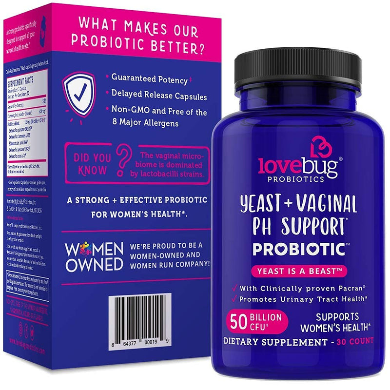 [Australia] - Lovebug Yeast + Vaginal pH Support | Clinically Studied Ingredients for Yeast & UTIs | Multi Strain 50 Billion CFU | 30 Capsules 30 Count (Pack of 1) 
