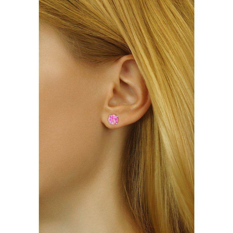 [Australia] - SILVEGO - JJJEBP302004 - Women 925 Sterling Silver Stud Earrings with Pink Synthetic Opal 