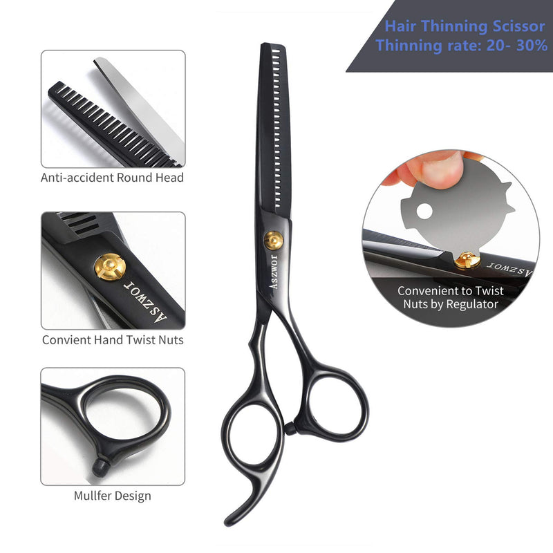 [Australia] - Hair Cutting Scissors Set by Aszwor Hairdressing Shears Kit 12 PCS Professional Haircut Scissors Kit with Hair Cutting Scissors, Thinning Shears, Multi Use Haircut Kit for Home Salon Barber Black- 12 in 1 