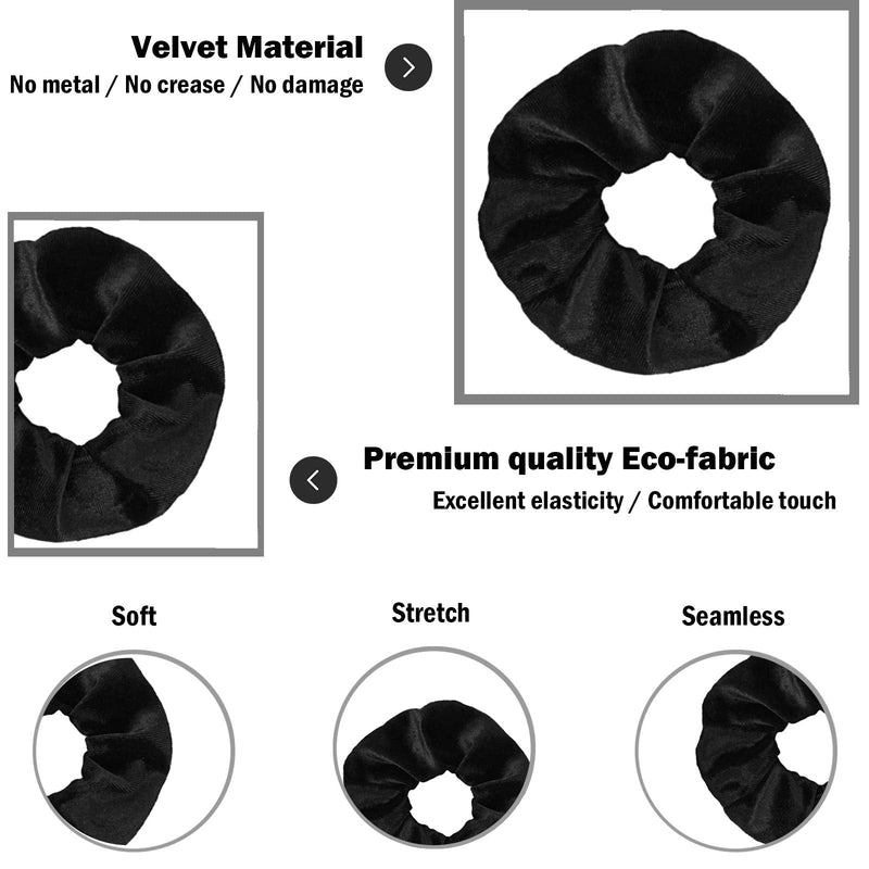[Australia] - VENUSTE Black Scrunchies for Women, Premium Velvet Scrunchy for Hair, Elastic Thick Bands, Soft Ropes Ponytail Holder Hair Accessories, 12 Pack 