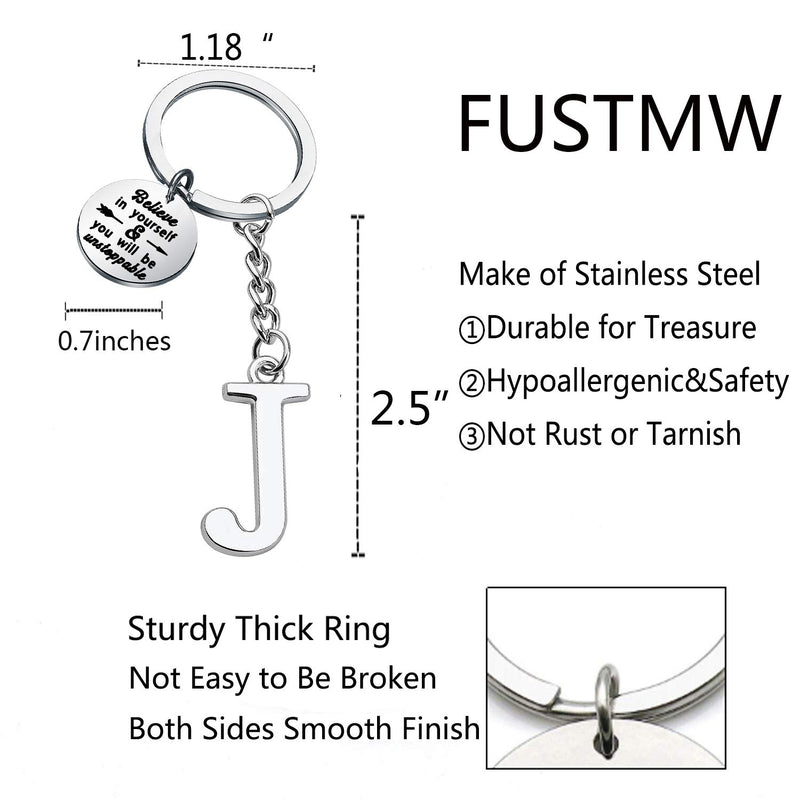 [Australia] - FUSTMW Initial Keychain Alphabet Initial Letter Key Ring Pendant Inspiration Gifts Believe in Yourself and You Will Unstoppable Initial J 