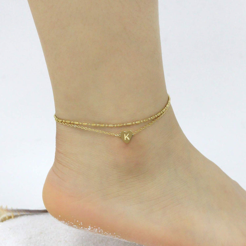 [Australia] - Ankle Bracelets for Women Teen Girls with 14K Real Gold Plated,Summer Beach Accessories,Gold Anklet Chain with Heart Initial, Cute Letter Chains Anklet Jewelry Gifts for Wife Girlfriend Daughter BFF HLAB41-K 