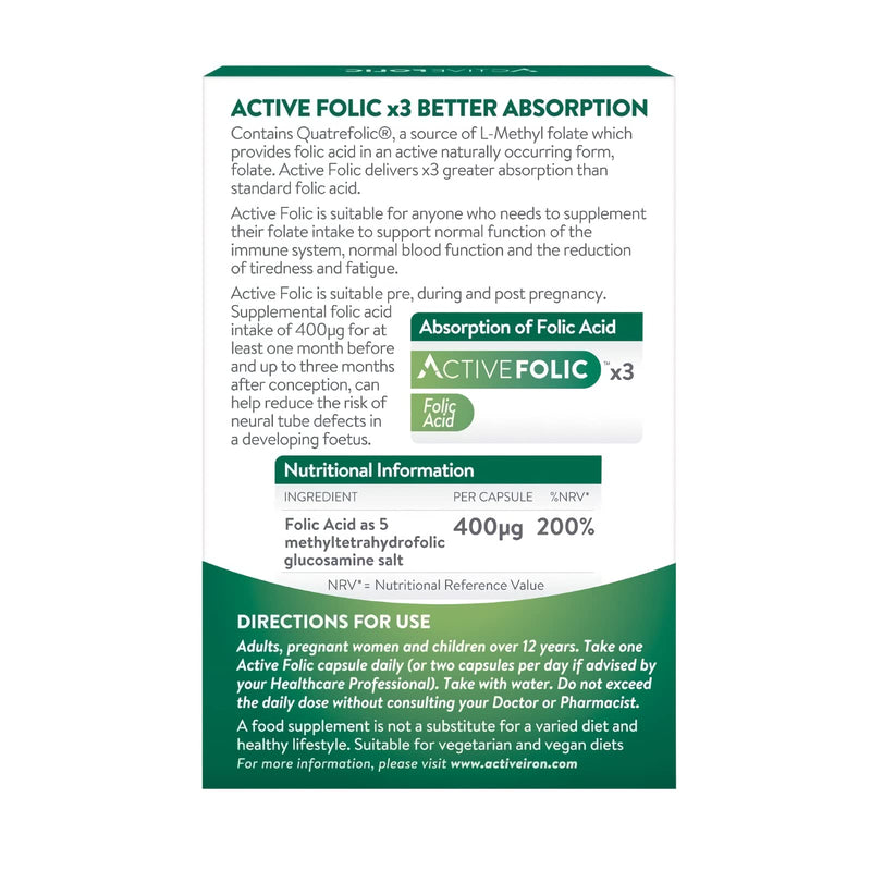 [Australia] - Active Folic | Folic Acid for Pregnancy | x3 Greater Absorption | Vegan Folic Acid Supplement Containing Methyl Folate | 60 Tablets 