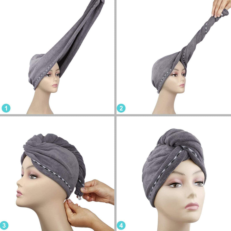 [Australia] - Microfiber Hair Drying Wrap Towel for Women ( 2 Packs) Gray-white 