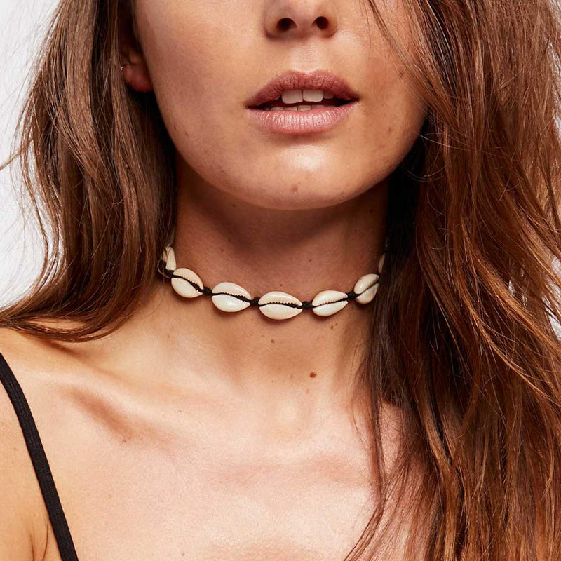 [Australia] - Canboer Natural Shell Choker Necklace Bead Pearl Adjustable Conch Handmade Hawaii Beach Seashell Necklace Jewelry for Women Girls C: Black Rope 