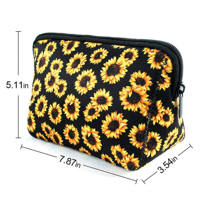 [Australia] - Baseball Print Makeup Bag Softball Travel Cosmetic Pouch Bag Waterproof Neoprene Bag with Zipper for Women, Girls, Travel, Teamates-sunflower sunflower 