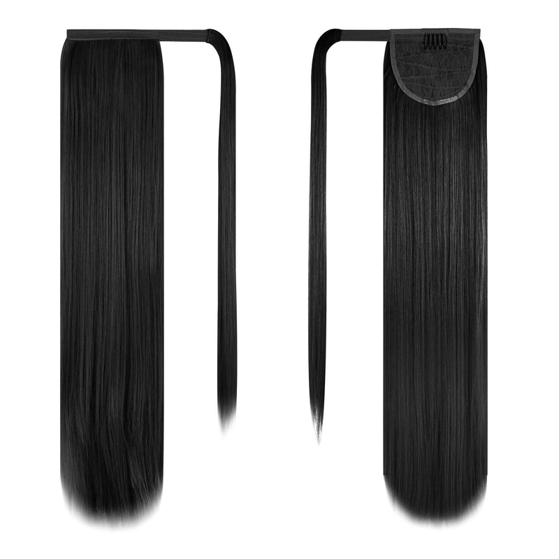 [Australia] - BARSDAR 24 Inch Ponytail Extension Long Straight Wrap Around Clip in Synthetic Fiber Hair for Women - Black 