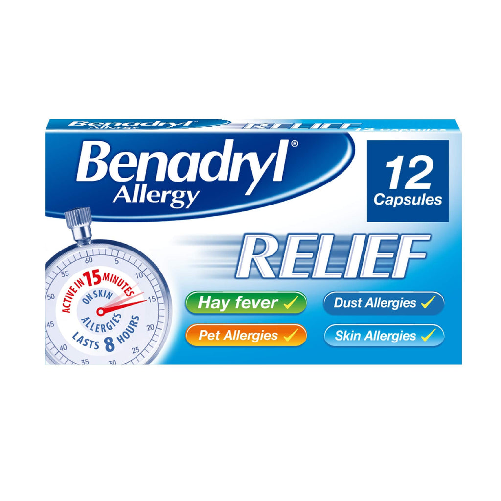 [Australia] - Benadryl Allergy Relief Capsules - Fast-Acting Antihistamine Capsules - Starts to Work in 15 Minutes - 12 Capsules 12 Count (Pack of 1) 