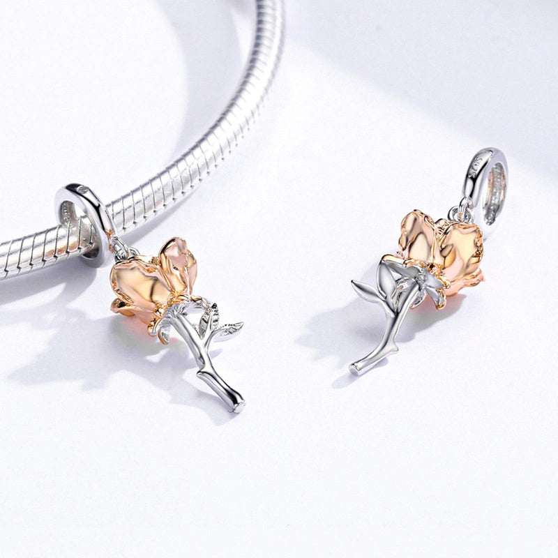 [Australia] - Presentski Rose Flower Pendant Charm Sterling Silver - Rose Gold Flower Pendants for Bracelet Necklace Jewelry Gifts for Girls Women 