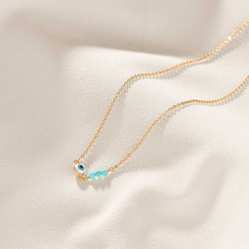 [Australia] - Fettero Women Gold Anklet Pearl Evil Eye Turquoise Beads Sideways Dainty Chain 14K Gold Plated Boho Beach Simple Minimalist Lucky Foot Jewelry 