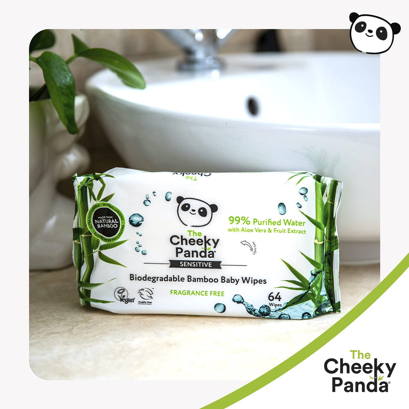 [Australia] - The Cheeky Panda – Bamboo Baby Wipes, Unscented | Pack of 64 Wipes | 100% Biodegradable, Eco-Friendly, Super Soft, Strong & Sustainable 64 Count (Pack of 1) 