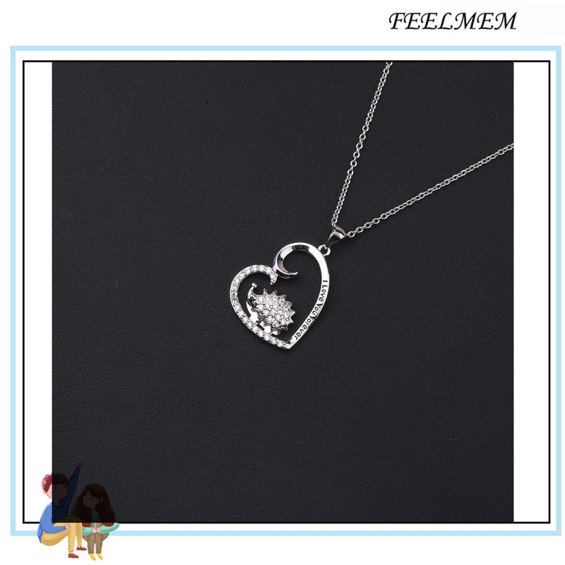 [Australia] - FEELMEM Hedgehog Necklace Cute Animal I Love You Forever CZ Hedgehog Love Heart Pendant Necklace Gift for Women Girls Hedgehog Lover Gift silver 