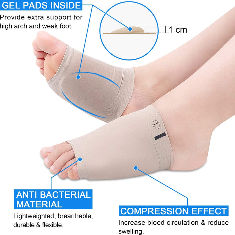 [Australia] - Ailaka 2 Pairs Compression Arch Support Sleeves, Cushioned Foot Braces Arch Pads for Flat Foot Pain Relief Plantar Fasciitis Heel Spurs Khaki 2 Pair (Pack of 1) 