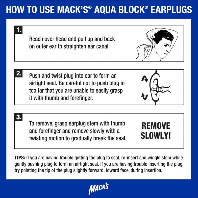 [Australia] - Mack's AquaBlock Swimming Earplugs - Comfortable, Waterproof, Reusable Silicone Ear Plugs for Swimming, Snorkeling, Showering, Surfing and Bathing 1 Pair - Purple 