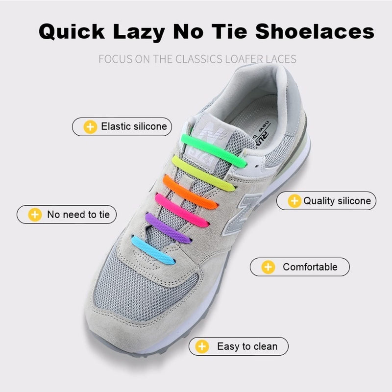 [Australia] - No Tie Laces for Kids and Adults, Elastic Laces for Trainers, Silicone Tieless Flat Shoelaces for Running Shoes 12pcs for KIDS Black 