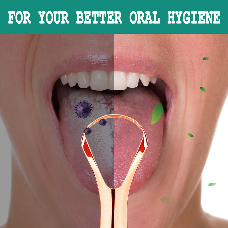 [Australia] - Copper Tongue Scrapers for Adults(2 Pack) with Travel Case, Cure Bad Breath (Medical Grade), Stainless Steel Tongue Cleaners, 100% BPA Free Metal Tongue Scrapers Fresher Breath in Seconds.by RONAVO Wider-rose Gold 