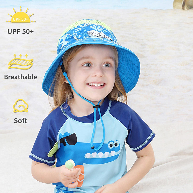 [Australia] - Duoyeree Kids Bucket Hat Sunscreen Fishing Hats Adjustable Summer Beach Hat for Little Boys Girls Blue Dinosaurs 6-24 Months 