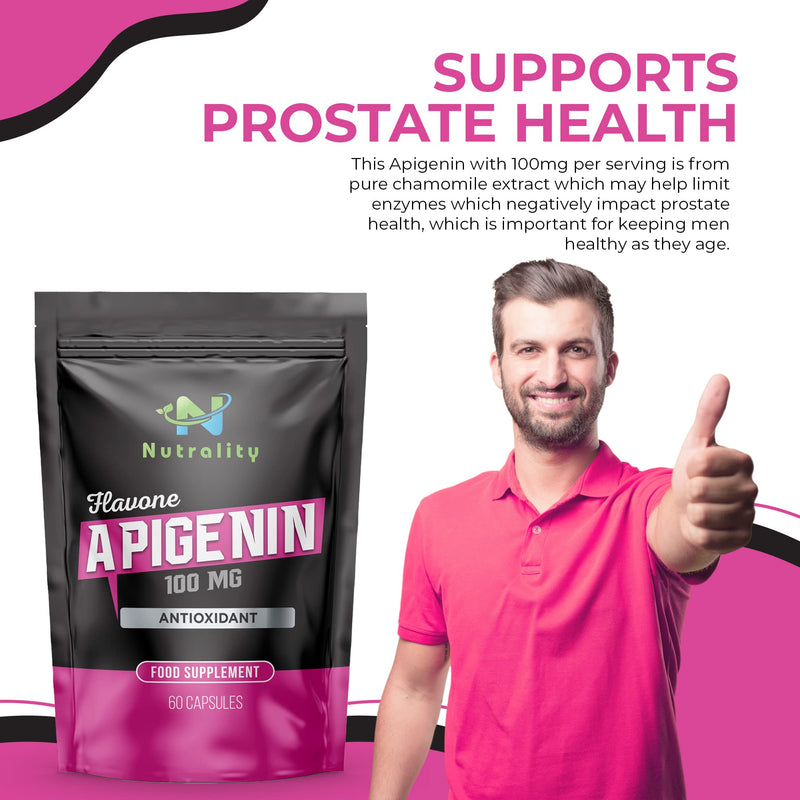 [Australia] - Nutrality 100mg Apigenin Supplement from Chamomile Extract, 60 Capsules, Supports Prostate Health, Glucose Metabolism, and Nervous System Function, Vegan, Made in Europe 