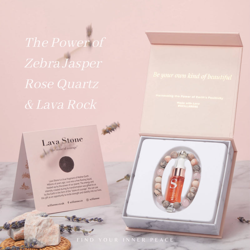 [Australia] - Anxiety Bracelet for Women - Jasper, Rose Quartz and Lava Rock, Good Sleep Essential Oils with Love Lock Charm, Gifts for Her, Aromatherapy Gift Box Pink and Silver 