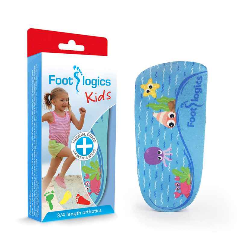 [Australia] - Footlogics Fun Kids Orthotic Shoe Insoles with Arch Support for Children’s Heel Pain (Sever’s Disease), Growing Pains, Flat Feet - Children’s, Pair 3/4 Length (Kids 1-3, Blue) Kids 1-3 3/4 Length - Blue 