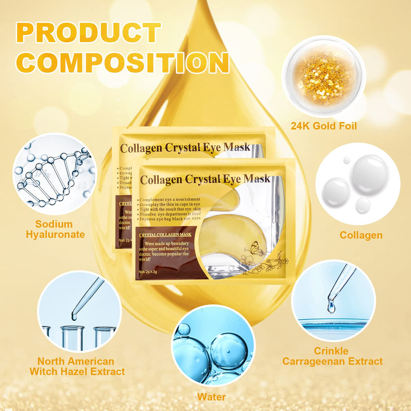 [Australia] - URAQT 24K Gold Under Eye Treatment Masks, 30 Pairs Natural Under Eye Gel Patches Collagen Eye Masks, Hydrating Under Eye Gel Pads for Under Eye Wrinkles, Remove Eye Bags, Dark Circles, Skincare 