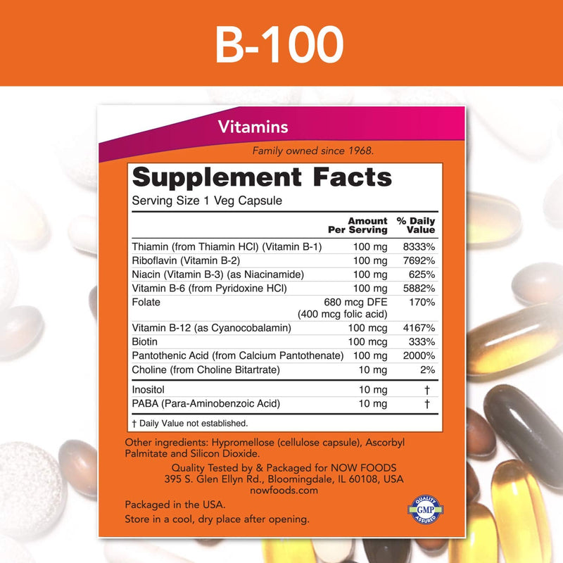 [Australia] - NOW Supplements, Vitamin B-100, Energy Production*, Nervous System Health*, 100 Veg Capsules 100 Count (Pack of 1) 