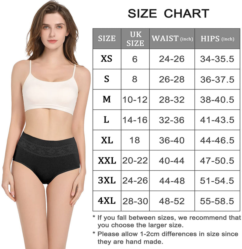 [Australia] - HAVVIS Women's High Waist Knickers Ladies Cotton Briefs Underwear Full Back Coverage Panties Plus Size Multipack Brief 06 - 5 Pack - Black S 
