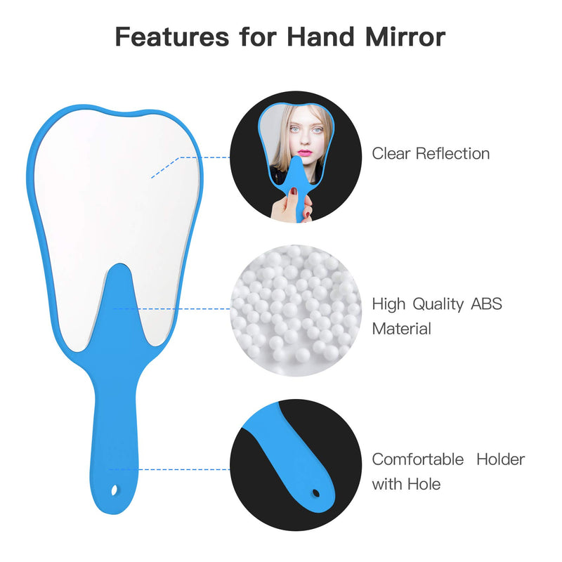 [Australia] - Annhua Handheld Mirror Small with Handle Blue, Hand Mirror Tooth-Shaped Kids Makeup Mirror Cute for Salon|Barber|Hairdressing - Easy to use & Lightweight 