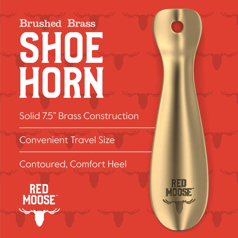 [Australia] - Shoe Horn - 7.5 Inch, Solid Steel - Durable Metal, Ergonomic Handle - Red Moose Antique Brushed Brass 