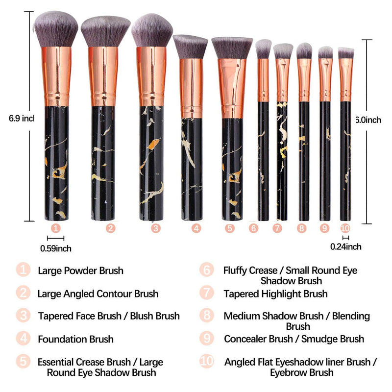 [Australia] - Nevsetpo Marble Makeup Brushes Set with Sponge Silicone Facial Brushes Synthetic Foundation Eyeshadow Contour Face Kabuki Make up Brushes Set for Girls (10+2pcs, Marble Black) 