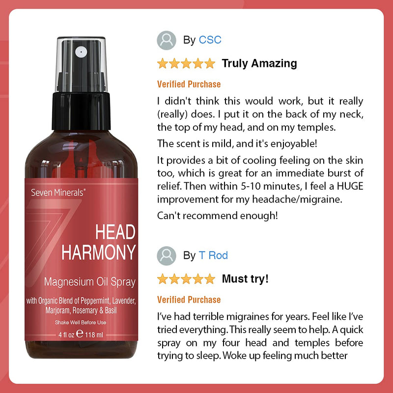 [Australia] - Natural Migraines Relief Spray - Powerful Magnesium Oil Blend with Essential Oils (Lavender, Sweet Marjoram, Peppermint, Rosemary, and Basil) for Headache Relief - Made in USA - Free Trigger Tracker 