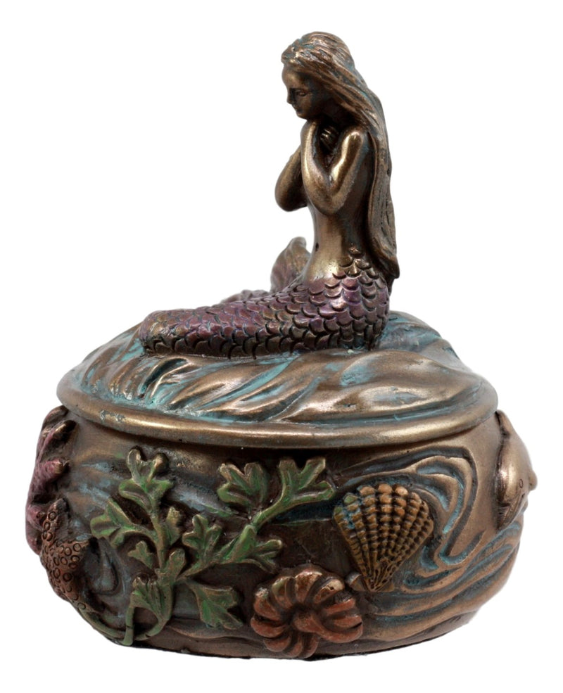 [Australia] - Ebros Beautiful Mermaid Tefiti Praying Round Jewelry Box Figurine 3.25"H Small Nautical Starfish Coral Decorative Trinket Keepsake 