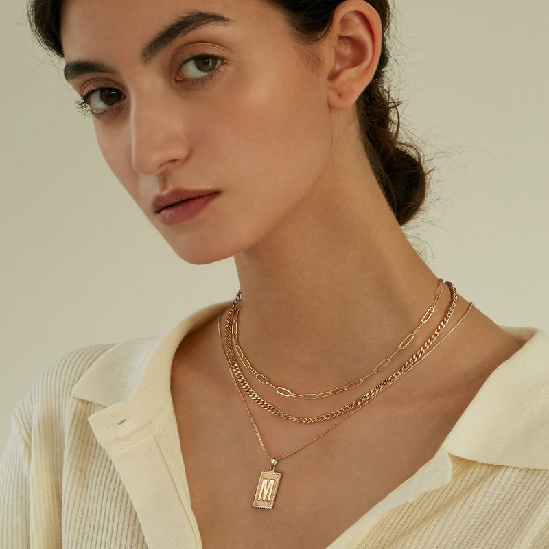 [Australia] - Gold Layered Initial Necklaces for Women, 14K Gold Plated Paperclip Cuban Chain Choker Necklace Layering Box Chain Square Capital A-Z Letter Necklace Layered Necklaces for Women Men Gold Jewelry 