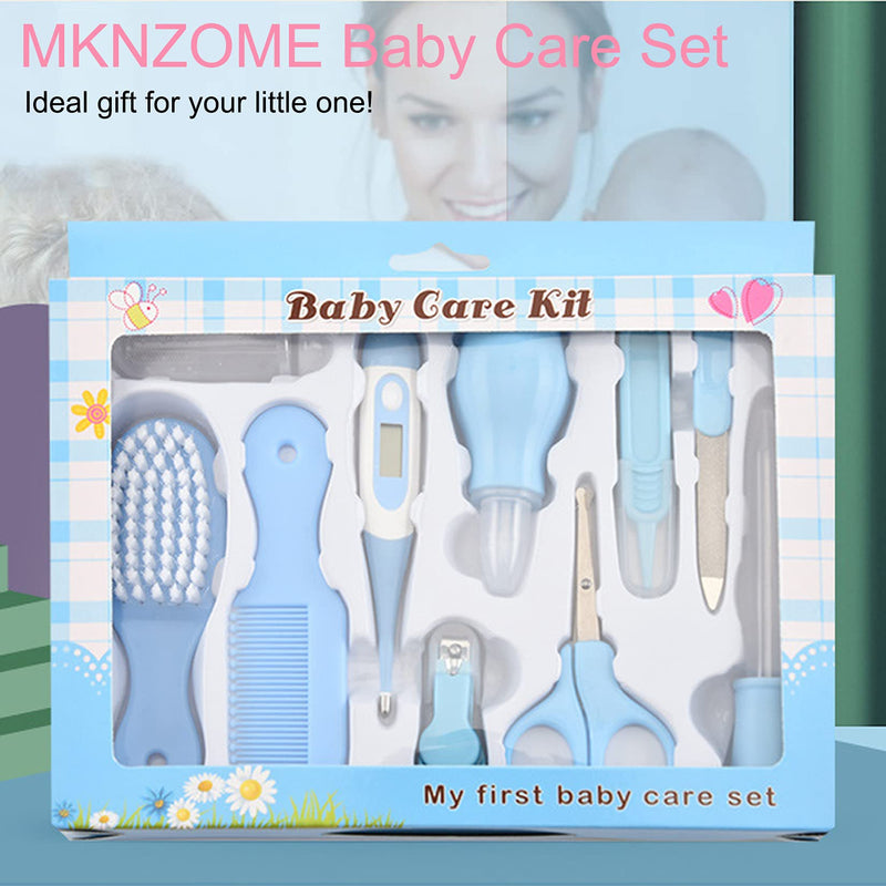 [Australia] - Baby Grooming Kit Newborn, MKNZOME Portable 10pcs Baby Essential Daily Care Kit with Storage Case, Travelling Home Nursery Baby Nail Kit for Newborn Infant Toddler Healthcare & Grooming Blue,10pcs 