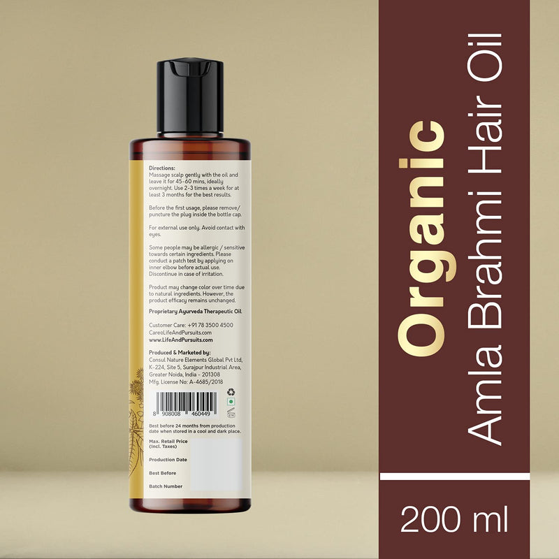 [Australia] - Life & Pursuits Amla Brahmi Hair Oil for Hair Growth - 200 ml Natural & Organic Hair Oil with Coconut, Castor, and Sesame for Strong & Thick Hair (Packaging May Vary) 200 ml (Pack of 1) 
