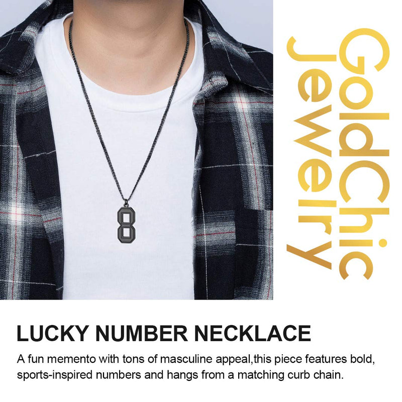 [Australia] - GOLDCHIC JEWELRY Number Necklace, Customized Unisex Boys Mens Stainless Steel Baseball Cross Necklace/Soccer/Football/Basketball Necklace with Chain 22”+2" Extender,Sports Fan Gift 0-Black 