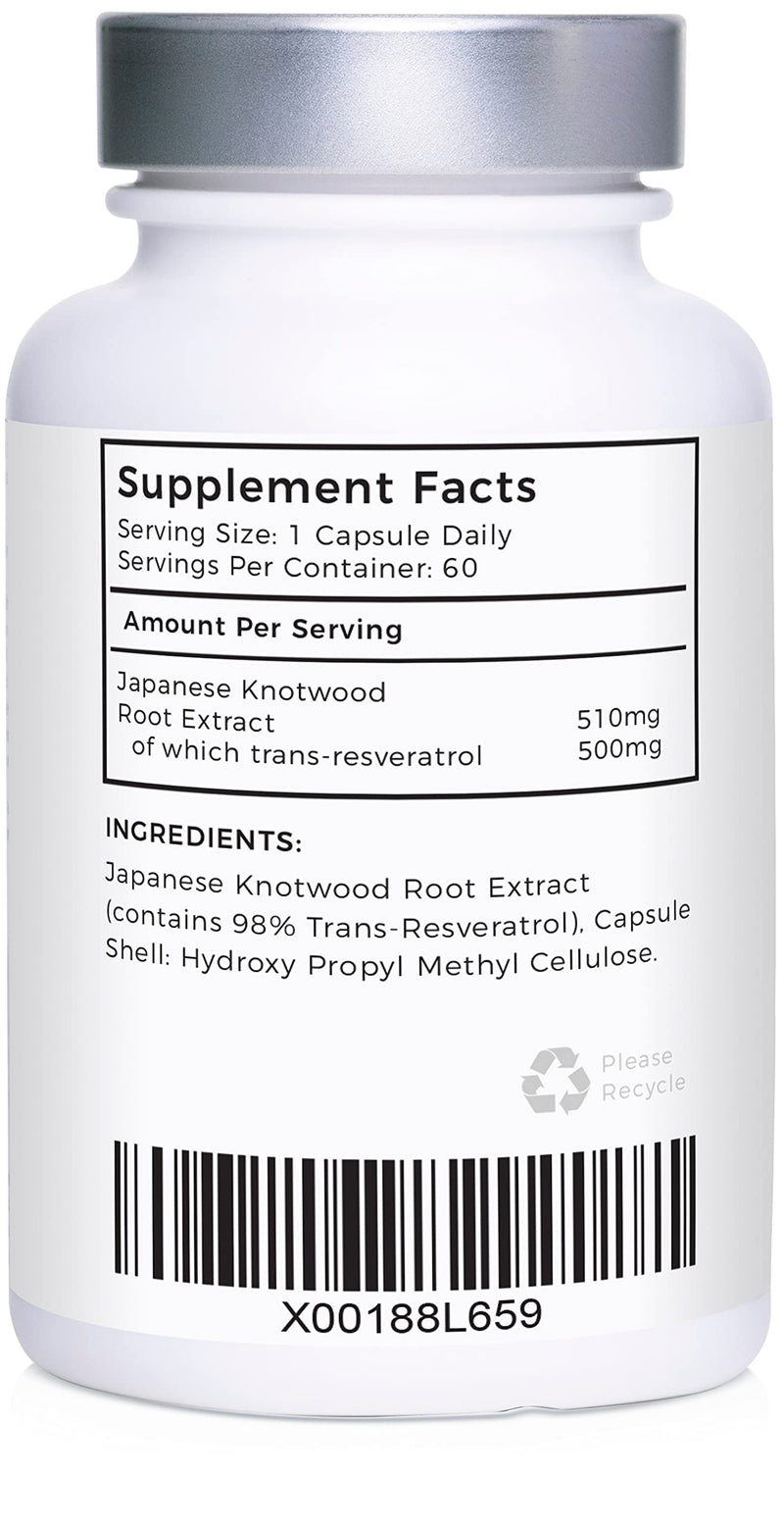 [Australia] - High Strength Trans-Resveratrol by LLS | 500mg x 60 Capsules / 60 Servings | from Japanese Knotweed Root Extract | Pure Fill (Nothing Else Added) | Love Life Supplements 