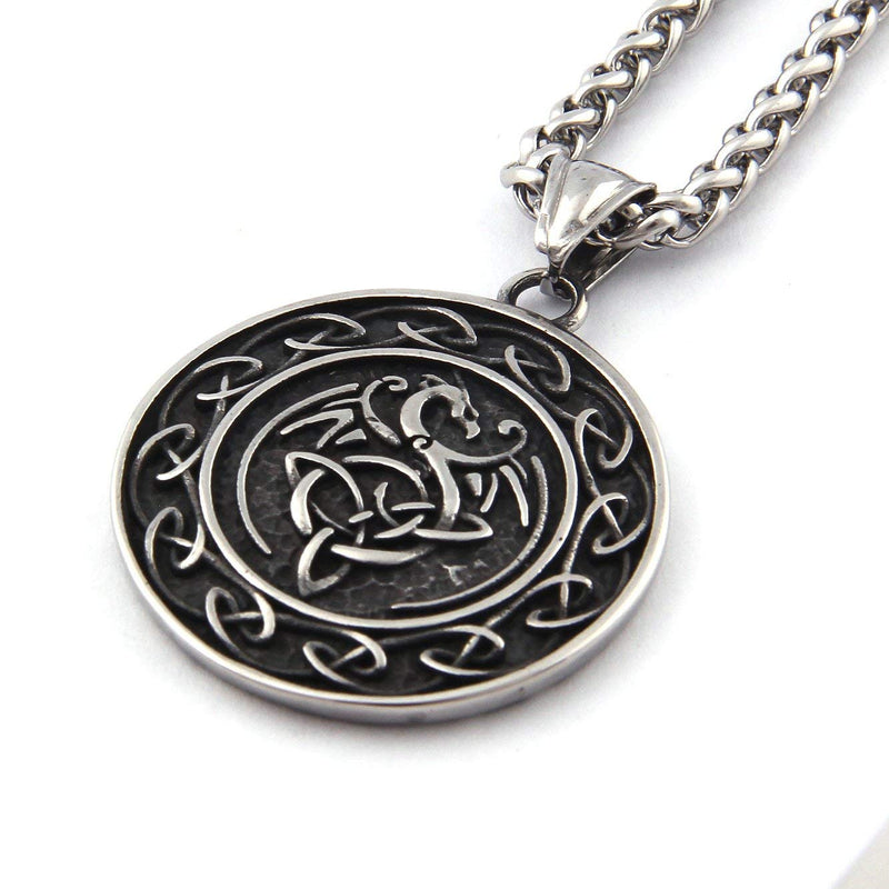 [Australia] - GUNGNEER Stainless Steel Triquetra Celtic Knot Dragon Pendant Necklace Keel Chain Power Protection Irish Jewelry 28.0 Inches 