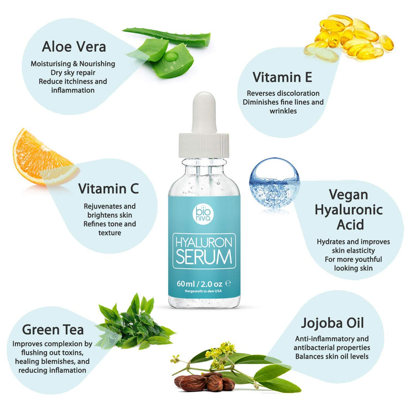 [Australia] - Bioniva Hyaluronic Acid Serum with Vitamin C, Green Tea & Vitamin E. Natural anti-aging Collagen boosting Face Serum with Organic Ingredients. 
