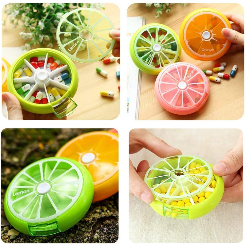 [Australia] - Creative Portable Mini 7 Day Weekly Circular Shape Rotary Cute Fruit Style Pill Storage Case Box（Multicolor） Multicolor 