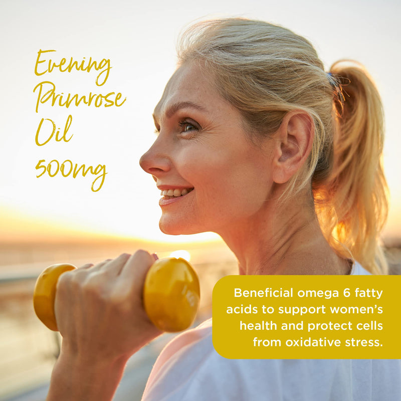[Australia] - Healthspan Evening Primrose Oil 500mg (180 Capsules) | Omega 6 Fatty Acids | Women's Health | Added Vitamin E | Gamma Linolenic Acid & Linoleic Acid | Protects Cells from Oxidative Stress | Vegan 