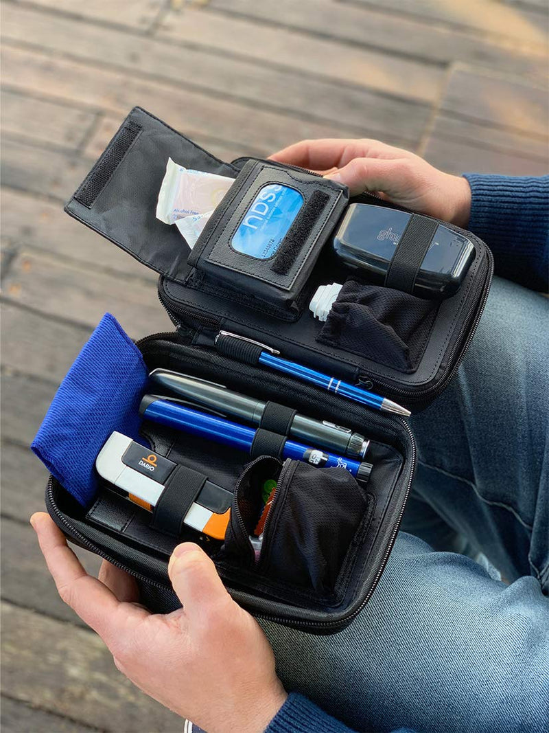 [Australia] - Glucology Diabetic Travel Case - Organizer for Blood Sugar Test Strips, Medication, Glucose Meter, Pills, Tablets, Pens, Insulin Syringes, Needles, Lancets (Black, Plus) Black 