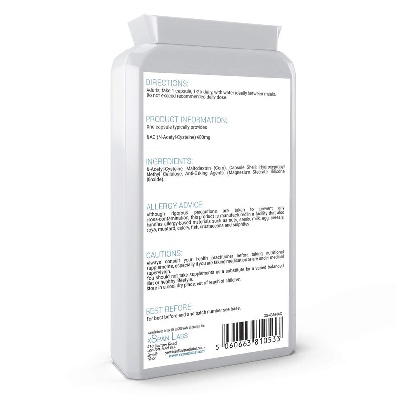 [Australia] - N-Acetyl Cysteine (NAC) 600 mg 120 Capsules - Powerful Lung & Liver Function Support from This Cellular Glutathione Enhancing Antioxidant - UK Manufactured and Suitable for Vegans & Vegetarians 
