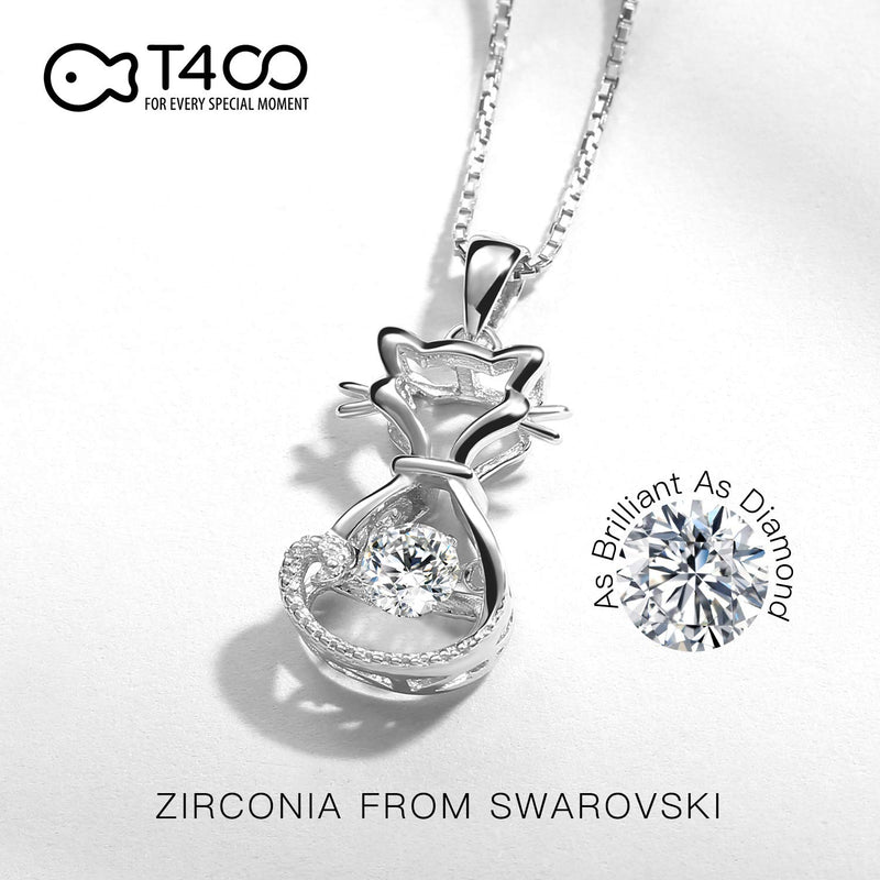 [Australia] - T400 925 Sterling Silver Cat Dog Fox Swan Pendant Necklace with Dancing Diamond Stone Cubic Zirconia Birthday Gift for Women Girls 