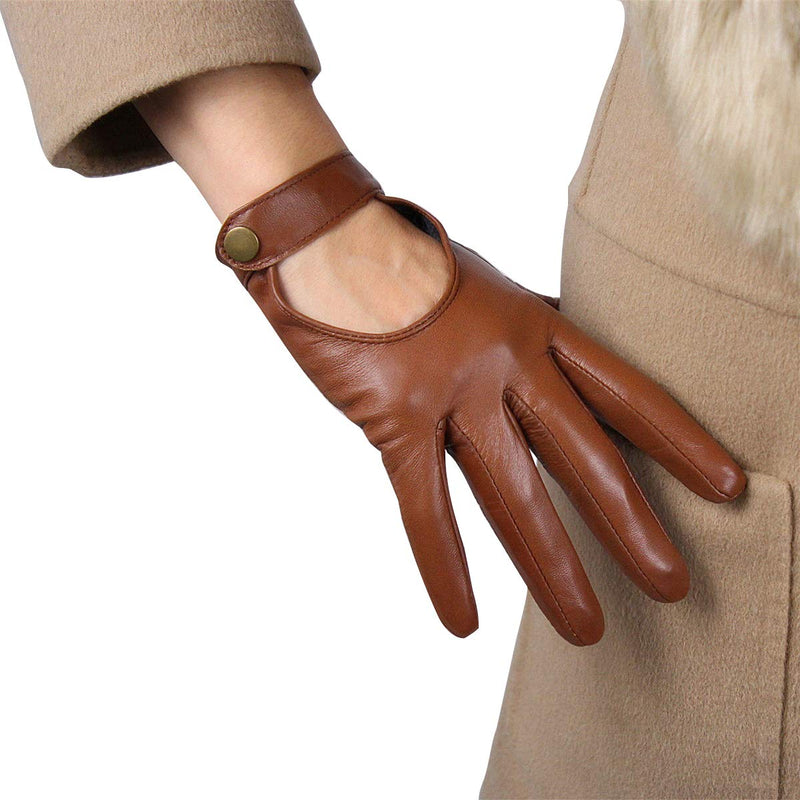 [Australia] - DooWay Women Sexy Leather Gloves Touchscreen Texting Genuine Sheepskin Cosplay Costume Driving Motorcycle Full Finger Gloves Light Brown 