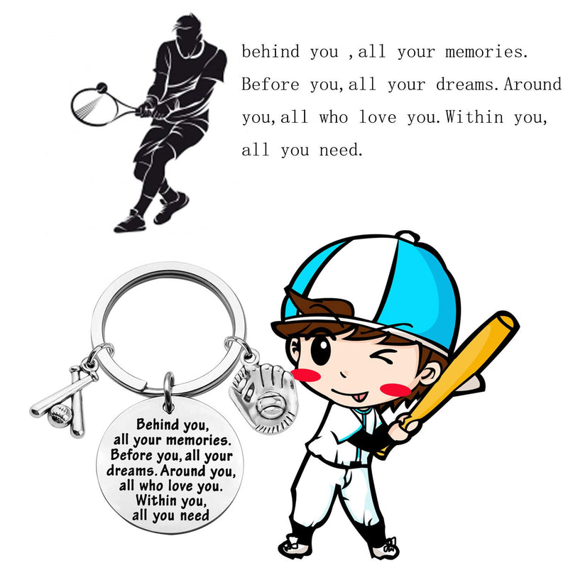 [Australia] - FEELMEM Baseball Keychain Baseball Player Gift Behind You All Memories Before You All Your Dream Keychain Softball Baseball Jewelry Baseball Mom Gift Baseball Coach Gift 